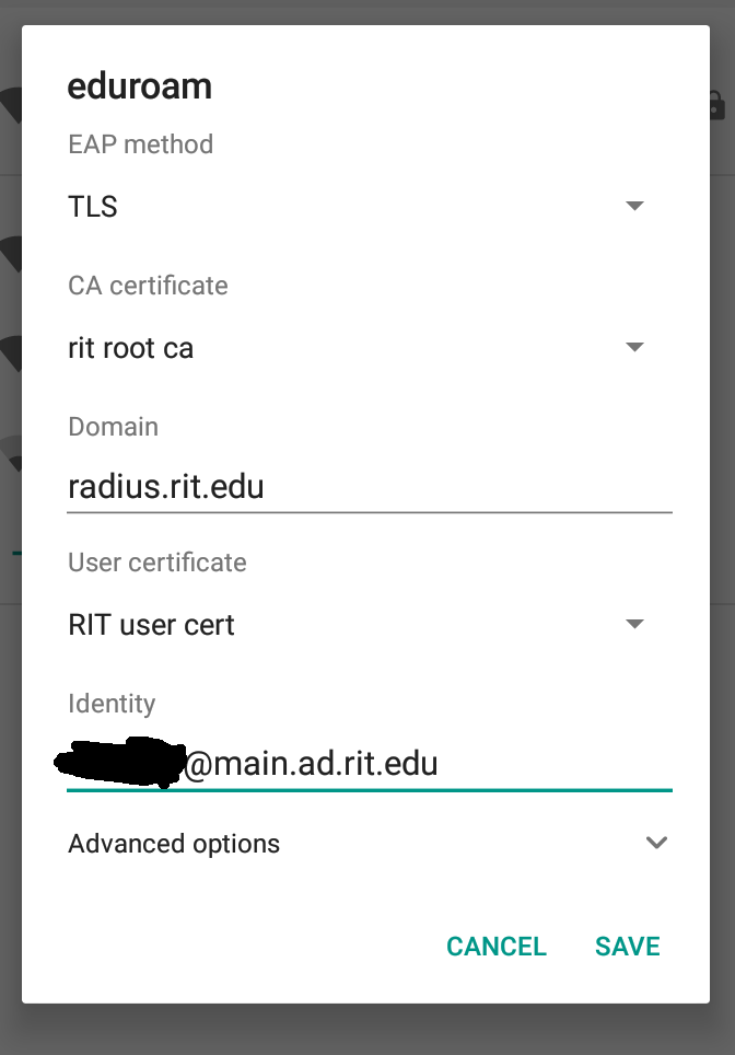 The wifi dialog showing the settings described above
