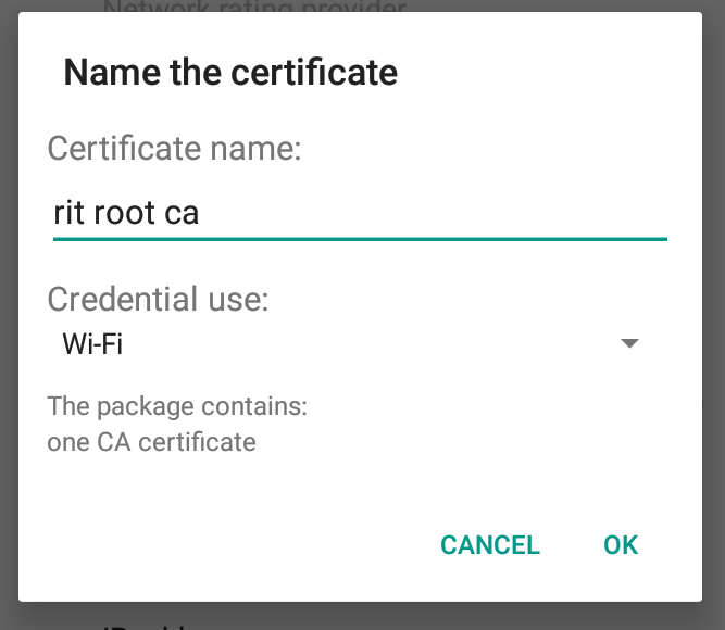 The same 'Name the certificate' dialog from the last step
