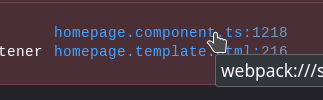 Clicking on "homepage.component.ts:1218" in inspect element