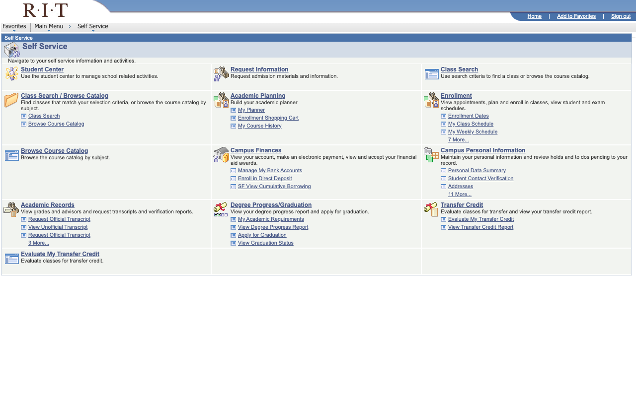 A screenshot of the old RIT PeopleSoft SIS interface